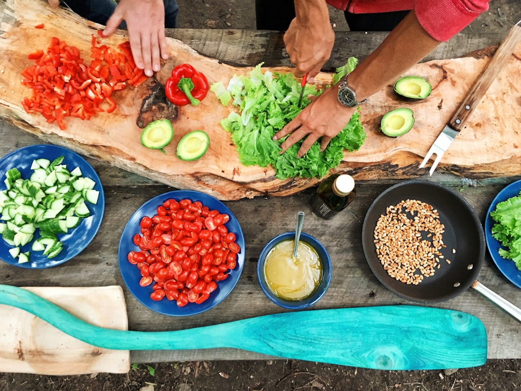 Spring salad with fresh greens and vegetables